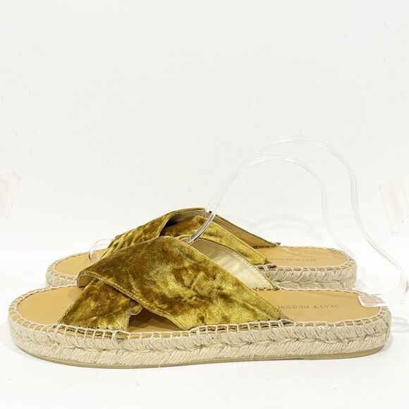 Matt Bernson Womens Sz 10M Shoes Slide Porto Gold Velvet Espadrille Spain‎ - Picture 2 of 11